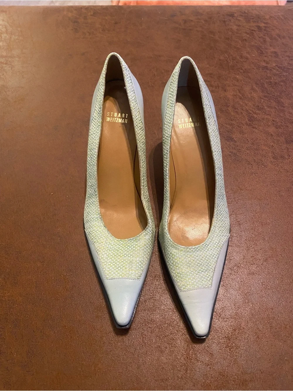 Stuart Weitzman Cream and Light Yellow Pointed Toe Pumps - Picture 2 of 8